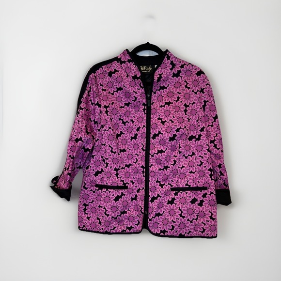 Bob Mackie Womens Wearable‎ Art Jacket L Pink Floral Full Zip Artsy Colorful - Picture 7 of 7